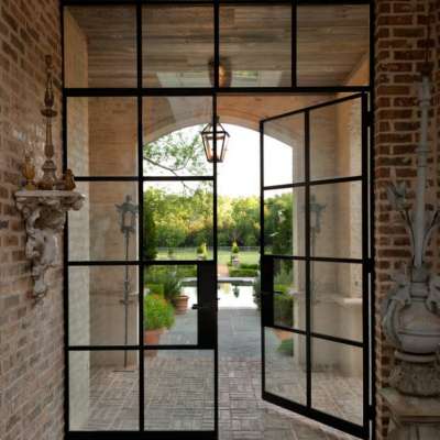 French patio iron doors designs with glass inserts #SD-030