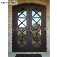 wrought iron double door safety entry door steel front main door with corner glass scroll